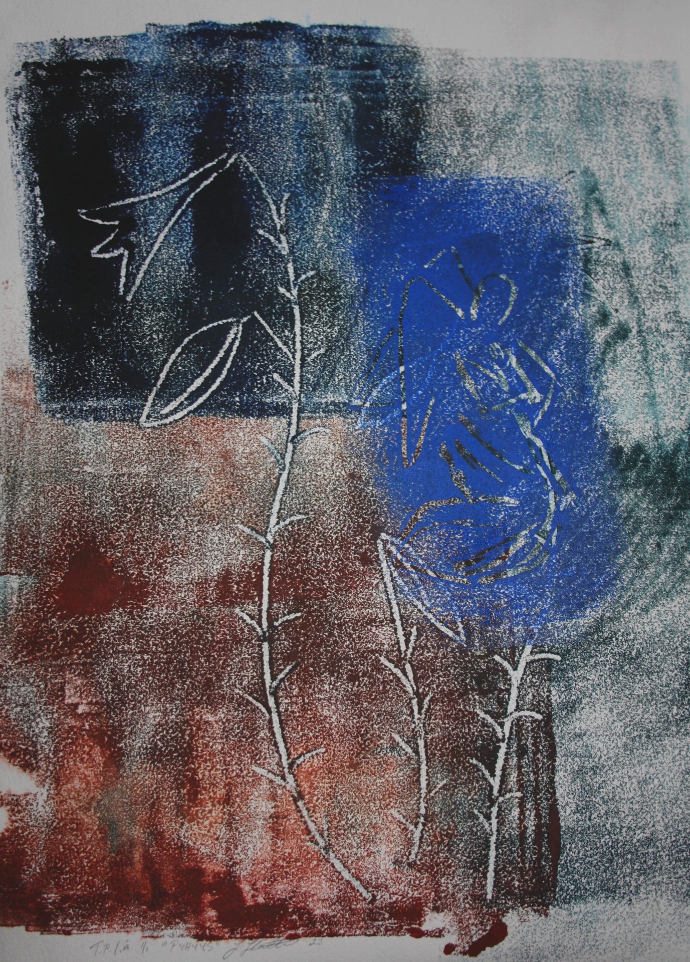 "Pyhyys", Monotypia, 2023, 52x39, 60€