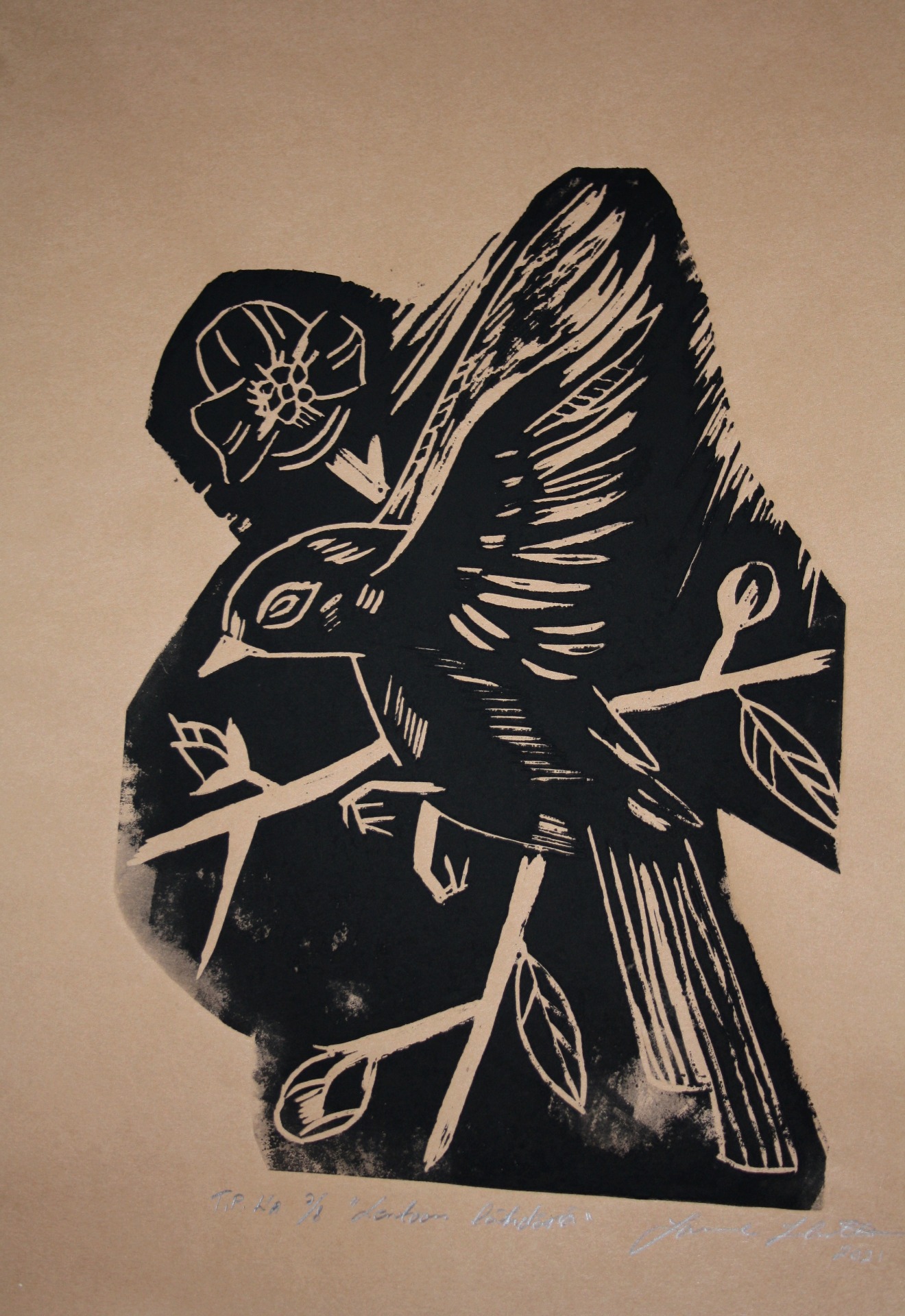 "Lentoon lähdössä", Linografiikka, 2021, 42x29,5, 30€