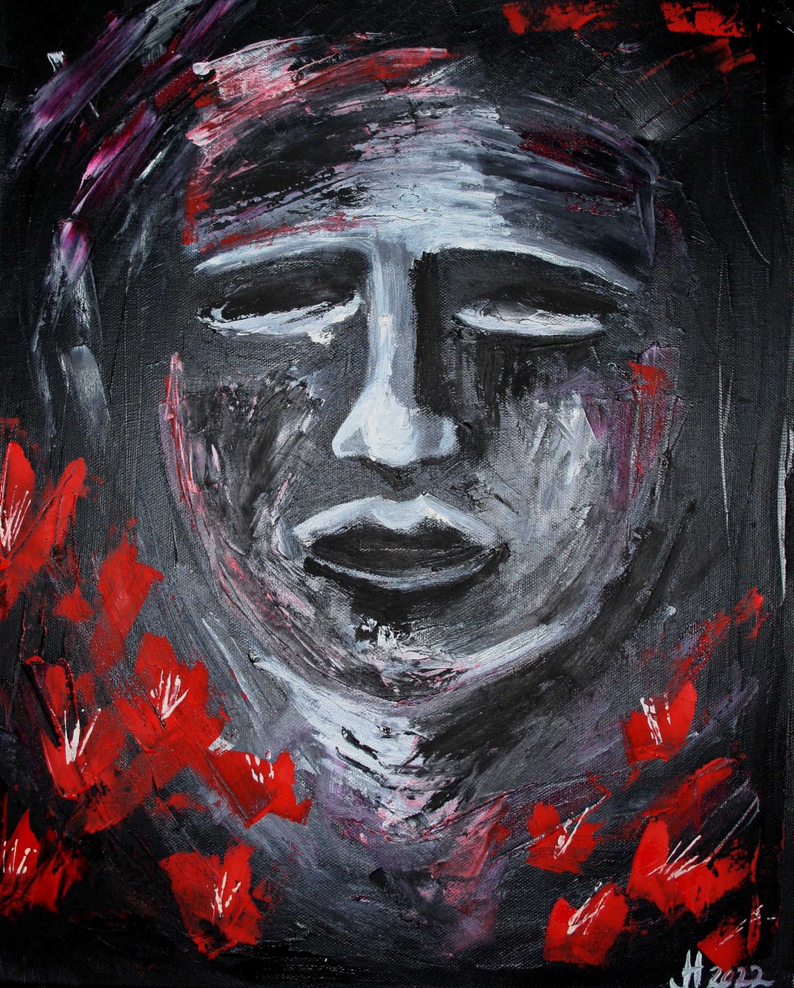 "Punaiset kukat, öljy kankaalle, 2022, 46x38, 250€