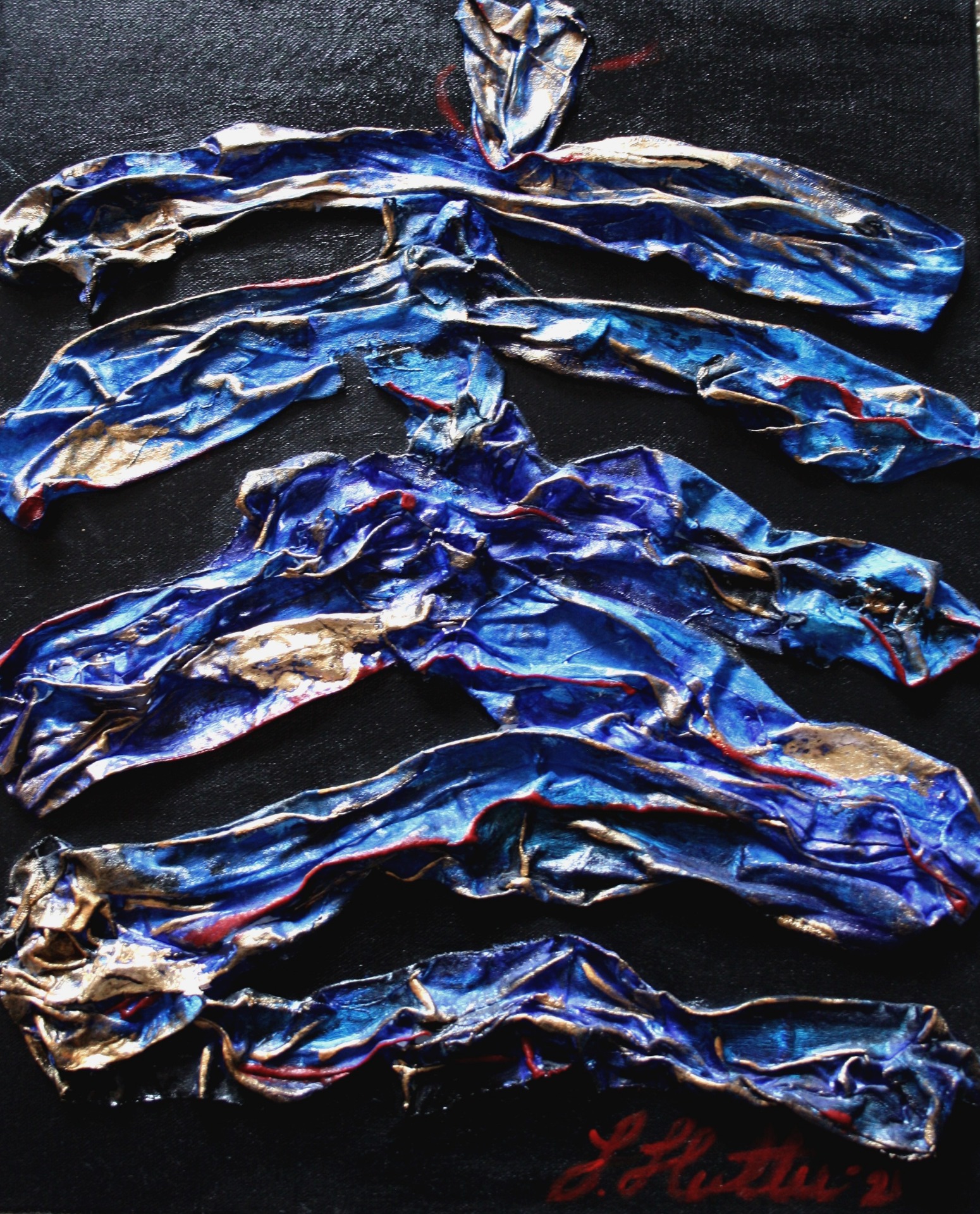 "Kultaiset hetket", sekatekniikka kankaalle, 2021, 46x38, 230€