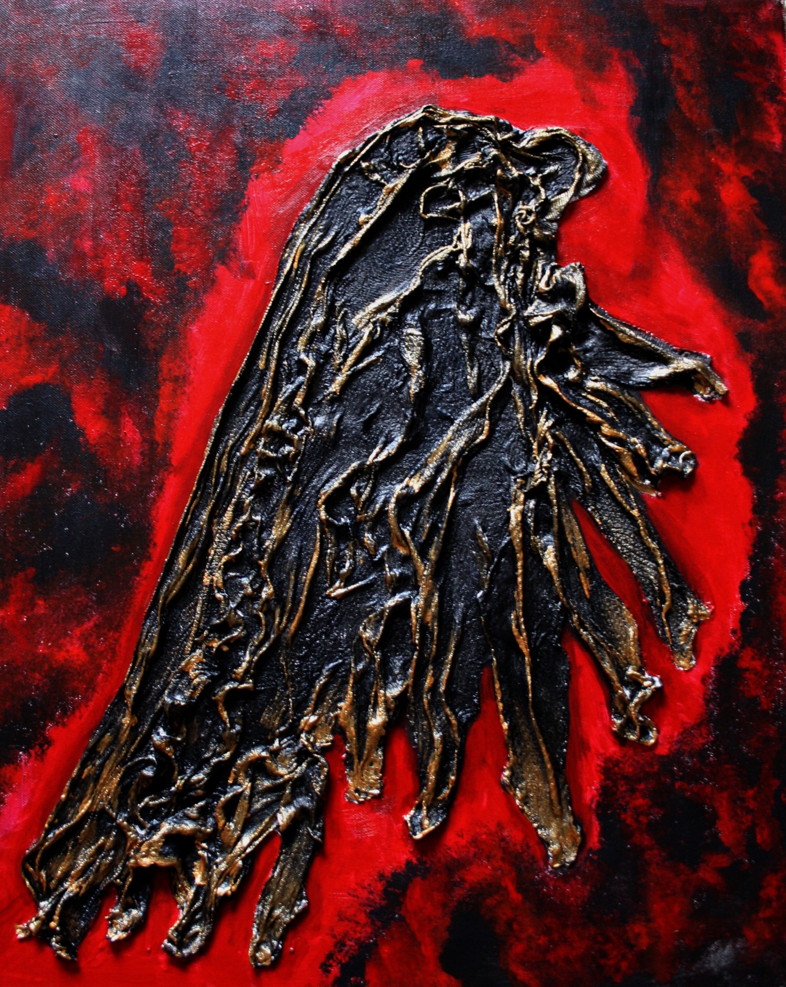 "Dark angel" sekatekniikka kankaalle, 2021, 65x54, 350€